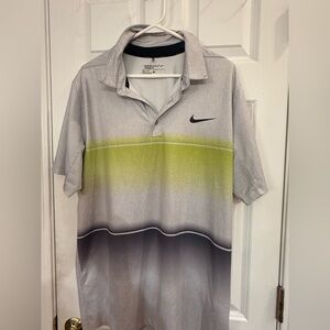 Nike Men’s Gray Dri Fit Polo with Lime Horizontal Stripe size large
